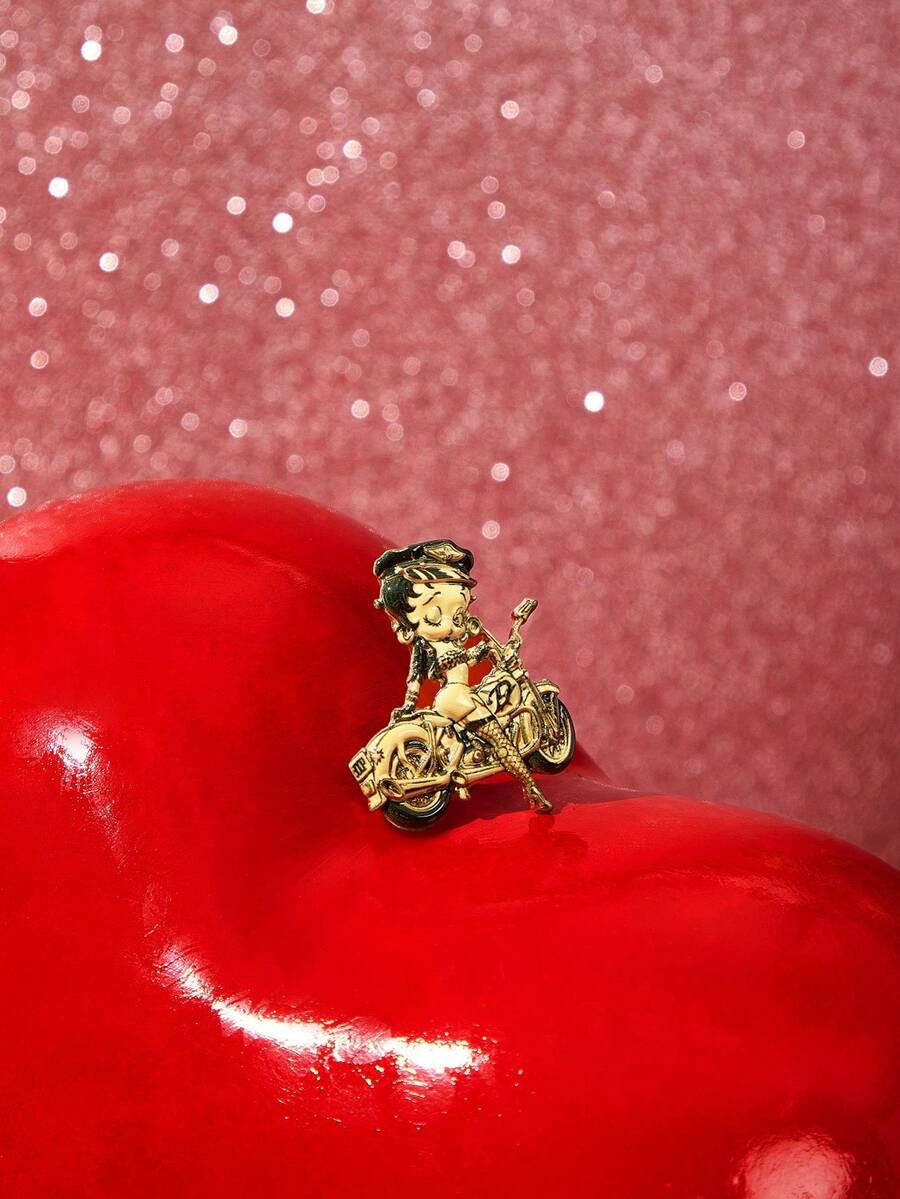 Betty Boop x SHEIN 1件新款創意卡通圖案胸針,IP聯名設計,可愛個性,簡約大方,也可作為包包配飾穿戴 - 金色 - 查看 1