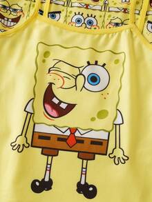 SpongeBob SquarePants | SHEIN Young Girl Cartoon Print Casual Daily Camisole Tank Top - Yellow - View 5