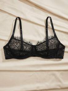 Charlaine French Sexy Eyelash Lace Bra, Women's Lingerie For Daily Wear And Parties, Single Piece - Black - View 1
