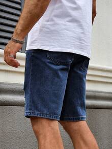 Manfinity Roughcore Men's Plus Size Letter Graphic Distressed Casual Denim Shorts - Dark Wash - View 2