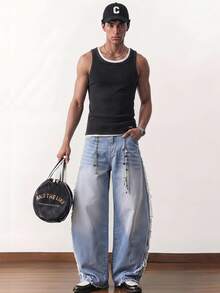 SWAVVY Men's Summer Casual Slim Fit Tank Top Black Standard Size Solid Color Snow Wash - Black - View 3