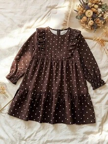 Emery Rose Kids Emery Rose Kids 少女編織可愛休閒波點圖案荷葉邊法式連身裙，長袖洋裝，適合夏秋季節，適合休閒日常穿著與上學，母女/姊妹套裝 - 彩色 - 查看 2