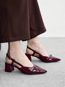 CUCCOO BIZCHIC Ladies Commute Elegant And Comfortable Pointed Thick Heel Back Strap High Heel Shoes - Burgundy - View 6