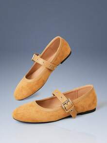 CUCCOO GRLICON Spring And Summer New Retro Camel Mary Jane Shoes, Round Toe Metal Buckle With Women's Flat Shoes, Daily Versatile Commuting - Camel - View 5