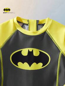 Maija Kids BATMAN X SHEIN 兒童小男孩春夏修身長袖拼色連身泳衣短褲，聯名款白色 - 彩色 - 查看 8