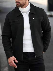 Manfinity CasualCool 男士成熟休閒純色大衣，適合日常辦公、通勤、週末外出等多種場合。這件外套是男士衣櫥中不可或缺的百搭單品，非常適合作為送給男友或丈夫的禮物 - 黑色 - 查看 1