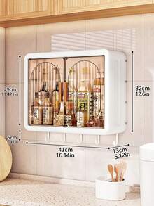 1 Stück Wandmontierter Badezimmerschrank, staubdichte transparente Tür ohne Bohren, Kosmetikorganizer mit unteren Haken, große Kapazität Aufbewahrungsbox für Hautpflege und Toilettenartikel für Waschtisch und Badezimmer - Verschiedenfarbig - Übersicht 10