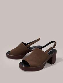 Styleloop Women's Shoes Summer Versatile Coffee-Colored Square Toe Without Grinding Feet Thick High-Heeled Sandals, Bohemian Vacation Style - Coffee Brown - View 2