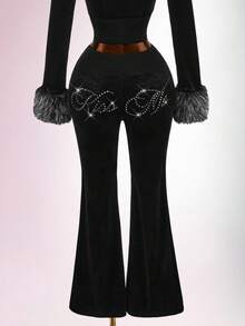 Amplova Women's Drawstring Waist Colorblock Casual Versatile Daily Flare Pants - Black - View 1