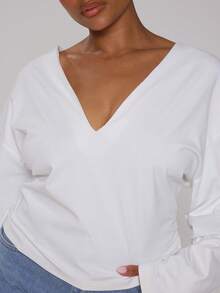 MUSERA Curve White Cotton Button Down High Neck Detail Top - Purple - View 6