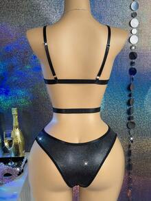MidnightGlam Black Butterfly Chain Lingerie Set 2pcs, Sexy Lingerie For Women, Adult, Honeymoon, Hot, Date Night, Lingerie, Lace Sexy Lingerie, Lingerie Set, Sexy Outfit - Black - View 2