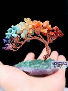 1pc Natural 7 Chakra Crystal Tree – Healing Gemstone Bonsai With Agate Base, Feng Shui Money Tree For Home Office Decor, Wealth Luck Gift For Birthday Graduation - multicolor - View 1
