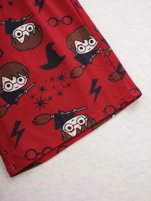 HARRY POTTER X SHEIN Pakaian Santai untuk Remaja Laki-Laki: Atasan Lengan Pendek Leher Bulat dan Celana Pendek - Red and White - View 7