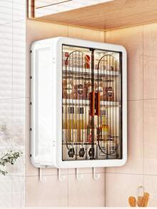 1 Stück Wandmontierter Badezimmerschrank, staubdichte transparente Tür ohne Bohren, Kosmetikorganizer mit unteren Haken, große Kapazität Aufbewahrungsbox für Hautpflege und Toilettenartikel für Waschtisch und Badezimmer - Verschiedenfarbig - Übersicht 9