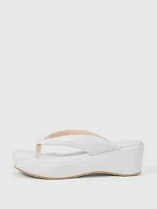Sleekvia Sandal Wanita Tanpa Sol Platform Musim Panas Model Slip-On Nyaman Sepatu Hak Wedges Sepatu Selop Platform Putih - Putih - View 7