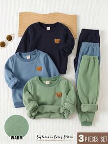 Cozy Pixies 男嬰 3件組熊刺繡運動衫與3件組運動長褲 - 彩色 - 查看 1