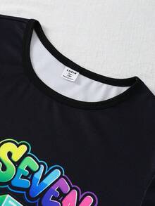 Teen Boys Rainbow Gradient American Graffiti Style SIX SEVEN (67) Number Print Cool Graphic Design Short Sleeve Shorts Snug Fit Pajama Loungewear Set - Black - View 10