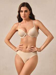 Hourtrue Damen Sexy Spitzen-Rücken-Schleife BH, Front-Verschluss bequem & glatt, multifunktionaler atmungsaktiver Push-Up BH - Aprikosenfarben - Übersicht 3