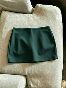SHEIN Franclia 女款素色休閒百搭日常裙褲 - 墨綠色 - 查看 2