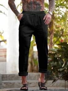 Genlund Pantalones casuales versátiles de unicolor para hombre - Negro - Ver 4