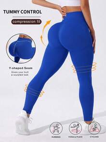 SHEIN Unity Plus Size High Waist Tight Peach Butt Lifting Yoga Workout Leggings - Royal Blue - View 5