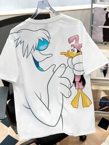 LOONEY TUNES X SHEIN Daypath 男士卡通印花圓領短袖休閒T恤 - 白色 - 查看 2