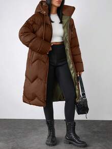 EURMUSE Hooded Puffer Jacket, Zip Front, Drawstring, Quilted, Side Pockets, Lightweight & Warm - Camel - View 4