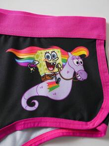 SpongeBob SquarePants | SHEIN Women's Cartoon Print Colorblock Casual Daily Triangle Panties - Black - View 4