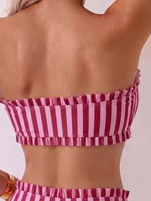 Swim Mod Spring/Summer Beach Casual Vacation Striped Print Bikini 2 Pieces Set - Multicolor - View 6