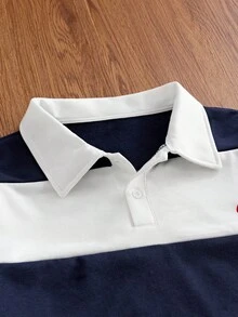 SWAVVY 男士字母印花拼色休閒通勤短袖 Polo 衫 - 藍色 - 查看 4