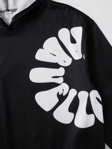 SHEIN 青少年男孩 2 件組字母印花連帽衛衣與運動長褲套裝，適合秋冬穿著 - 黑色 - 查看 4
