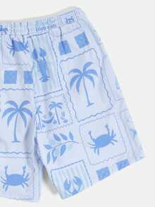 SUMWON Boys Tween Swim Shorts With Tropical Stamps All-Over Print Drawstring Waist Summer Beach Vacation Swimwear - Blue - View 4