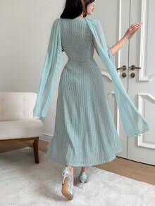 Feyla Women's Solid Color Elegant Waist-Cinched Mid-Length Dress For Party And Travel, Summer Dusty Blue - Mint Green - View 6
