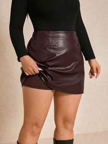 Elaquor 大尺碼時尚通勤純色裙 - 酒紅色 - 查看 8