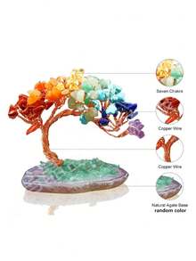1pc Natural 7 Chakra Crystal Tree – Healing Gemstone Bonsai With Agate Base, Feng Shui Money Tree For Home Office Decor, Wealth Luck Gift For Birthday Graduation - multicolor - View 6