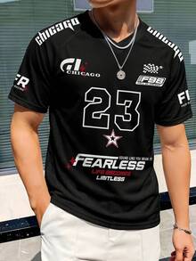 Manfinity Gritte Field 男士賽車 23 號印花網眼 V 領運動 T 恤，快乾透氣短袖越野摩托車訓練衫 - 彩色 - 查看 6
