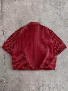 AXEPEAK Men's Versatile Embroidered Striped Short Sleeve Shirt With Airplane Buttons - Red - View 2