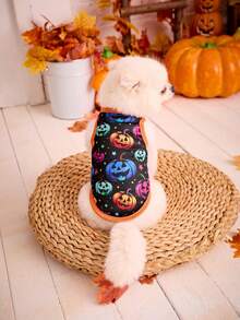 PETSIN 1pc Pet Halloween Black & Orange Patchwork Pumpkin Cartoon Breathable Lightweight Dog Vest - Multicolor - View 3
