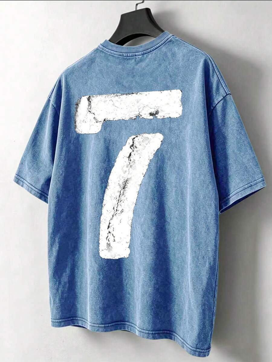 Manfinity EMRG Men's No. 7 Number Cotton Crew Neck Short Sleeve Casual T-Shirt - Blue - View 1