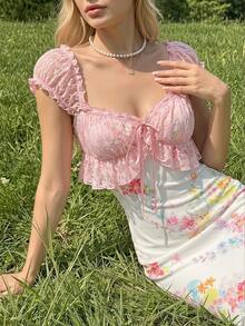 SHEIN MOD 女款花卉印花美人魚下擺修身優雅洋裝 - 彩色 - 查看 4