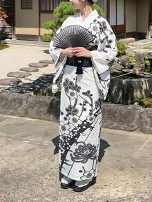 Irokai 女款花卉印花傳統腰帶寬袖和服腰帶白色日式裹身浴衣婚禮度假假期埃及派對賓客杜拜夏季 - 彩色 - 查看 9
