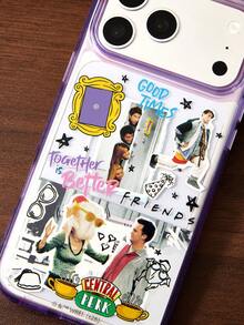 FRIENDS X SHEIN Pattern With Pattern Transparent Purple Mobile Phone Case, Anti-Drop Protective IPhone11-17 Mobile Phone Case - Multicolor - View 6