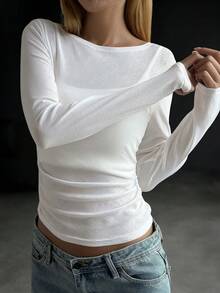 DAZY 女款白色透視休閒街頭風度假罩衫上衣，秋冬/夏季長袖 - 白色 - 查看 5
