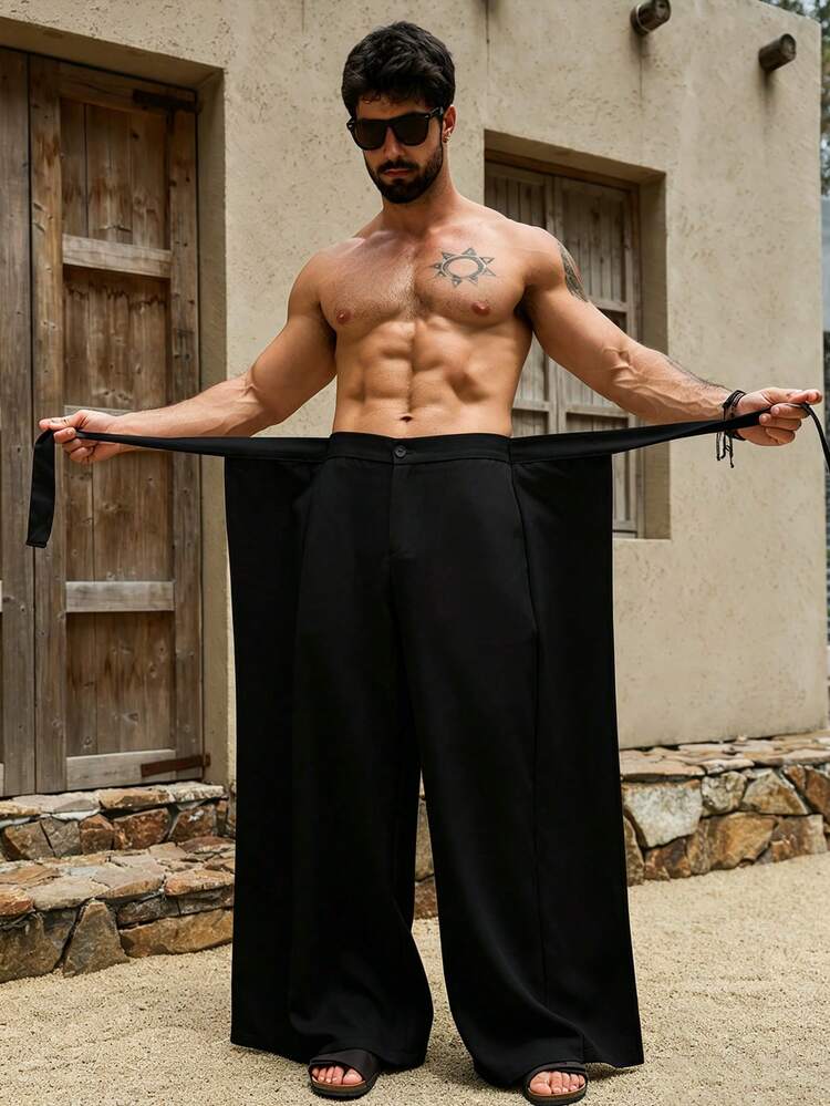 VENTUSAIL 男士純色休閒百搭日常旅行長褲，度假款 - 黑色 - 查看 3