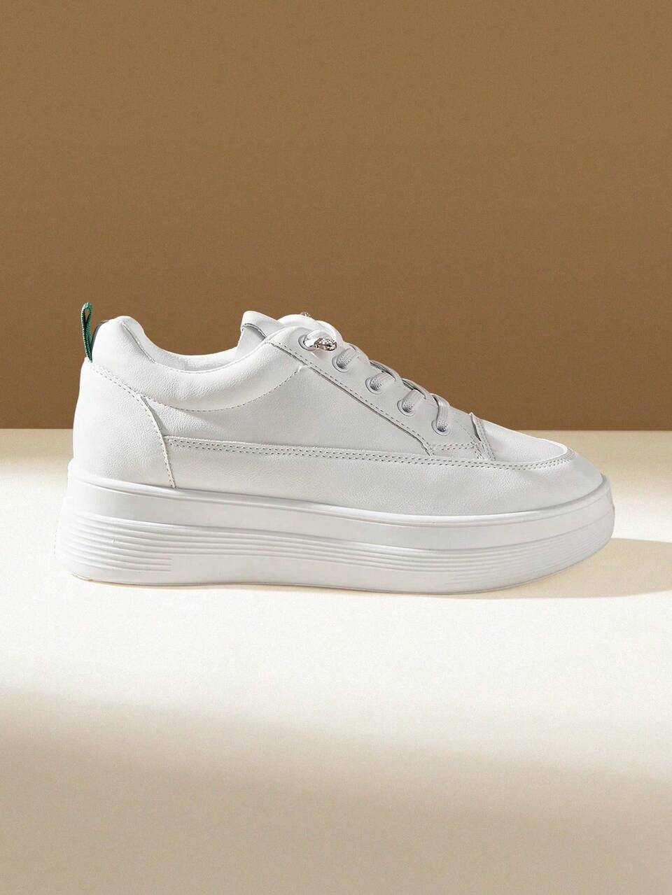 CUCCOO EASI Women's Casual Sports Shoes, PU Leather, Flat, Lightweight, Comfortable Running Sneakers, White