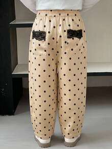 DAZY Polka Dot Colorblock Cuffed Cute Casual Long Pants For Young Girls Fall - Apricot - View 2