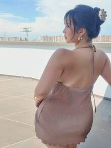 Hourglow 大码露背吊带派对礼服，适合沙漏型身材 - 棕色 - 查看 2