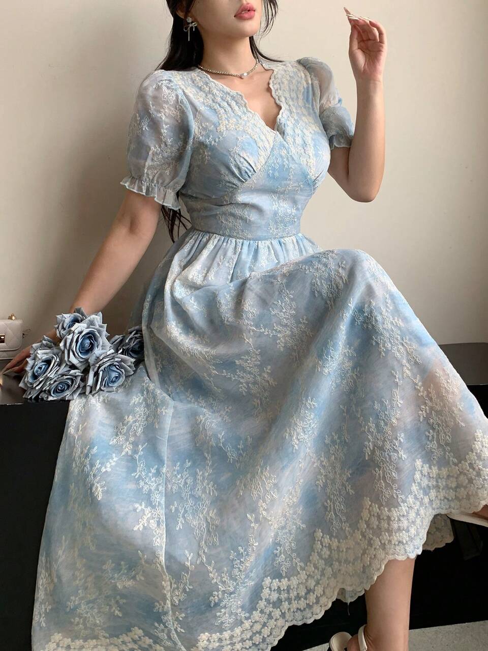 Tie-Dye Jacquard Cinched Waist Umbrella Skirt Elegant Vacation Summer Long Dress