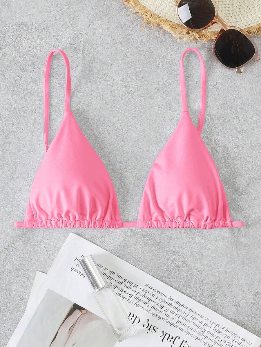 Swim Vcay Women's Solid Color Ruched Spaghetti Strap Bikini Top, Suitable For Summer Vacation And Beach - Pink - View 1