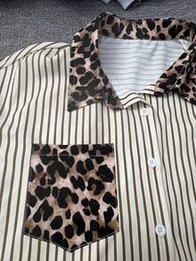 Franclia Women's Leopard Print Striped Pattern Collar Shirt Suitable For Daily Wear - Multicolor - View 6